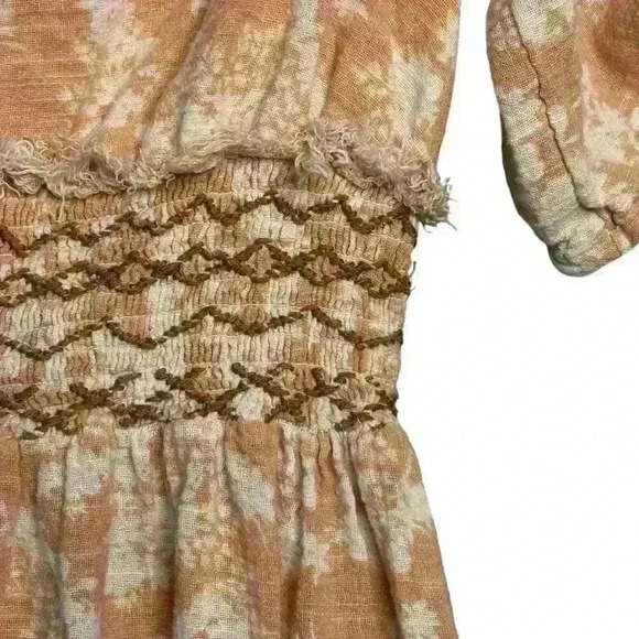 Free People Ellis Neutral Peasant Smocked Dress Size Small Boho Maxi Cottagecore - Picture 2 of 13
